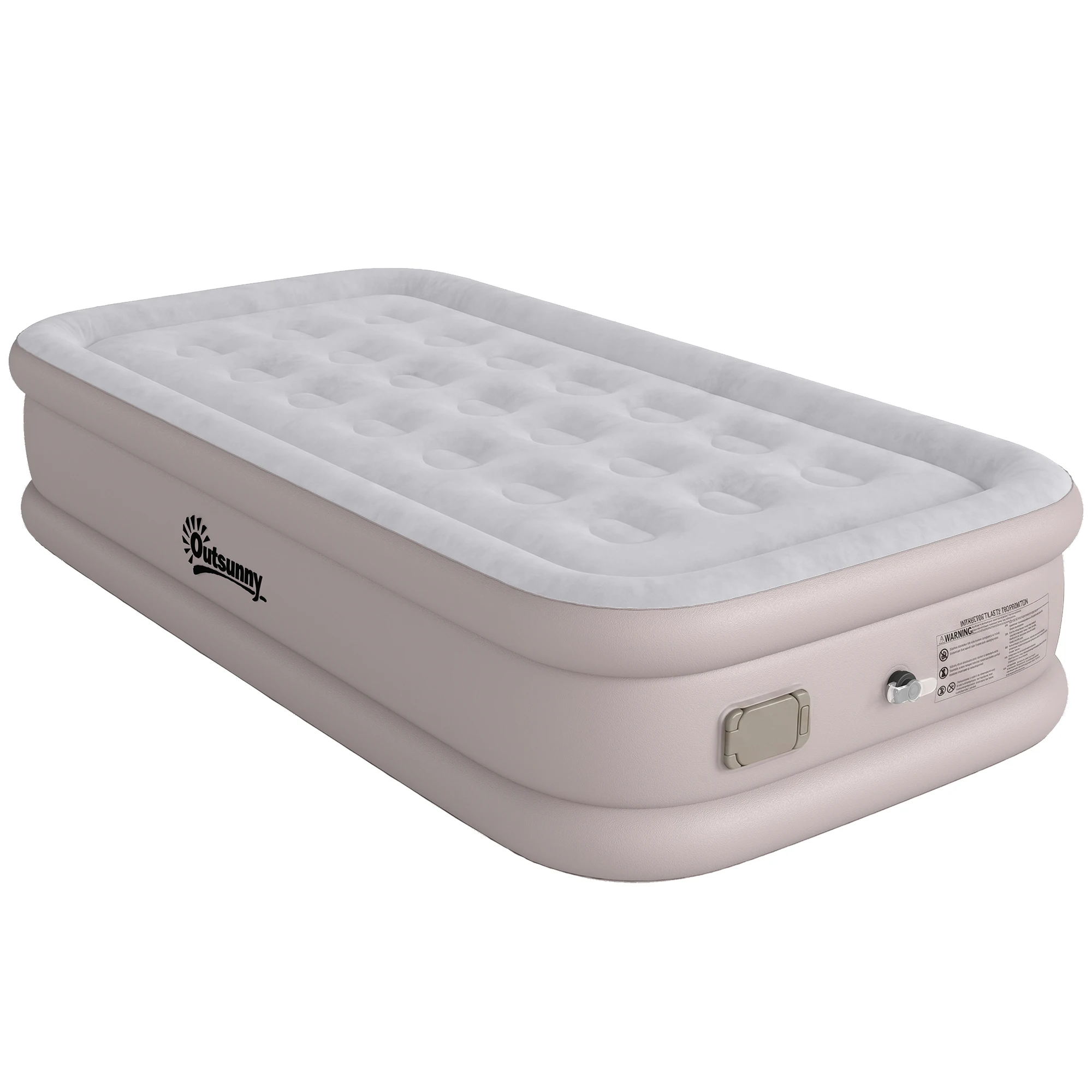 Outsunny Einzelne aufblasbare Matratze 190 x 97 x 39 cm mit integrierter Pumpe, aufgeblasen in 3 Minuten, entleert in 2 Minuten, wasserdichte, faltbare aufblasbare Matratze, Tragetasche, beflockte