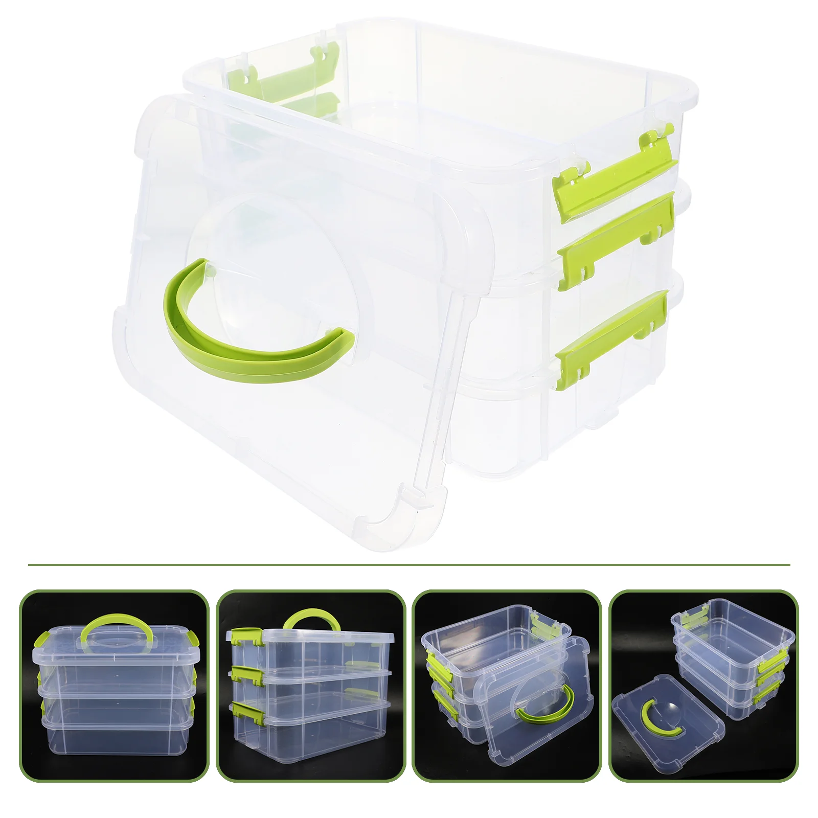 

Toolbox Three Layer Storage Creative Case Transparent Bin Small for Home School Office