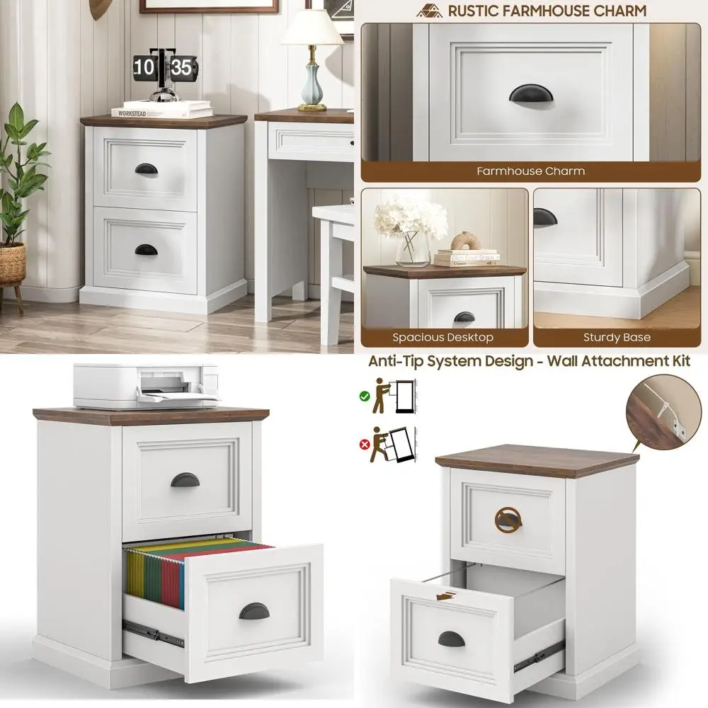 

Компактный настольный шкафчик с 2 ящиками, для хранения документов формата Letter/A4, деревянная подставка для принтера, подстольный шкафчик для домашнего офиса, белый