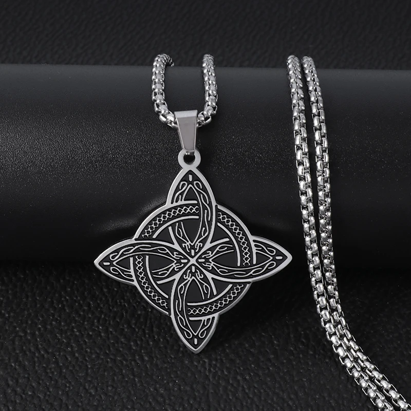 Classic Vintage Witch Knot Celtic Stainless Steel Pendant Necklace for Men Amulet Women Jewelry Gift