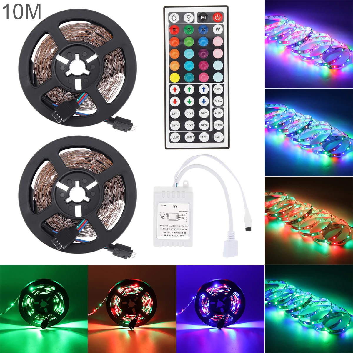 

10M 3528 SMD RGB Flexible LED Bulbs Light Strip 600LEDs +44 Key IR Remote Controller for Home Party Decoration