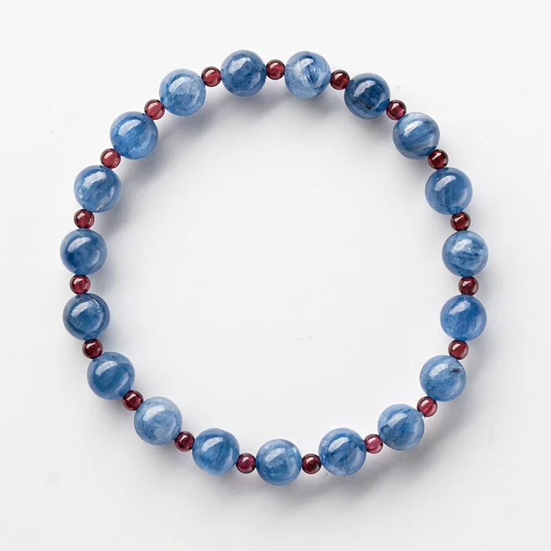 Dian Jiang Chun Blue Kyanite And Garnet Beaded Bracelet For Women New Chinese Style Cat Eye Icy Minimalist Boutique Luxury Vibe