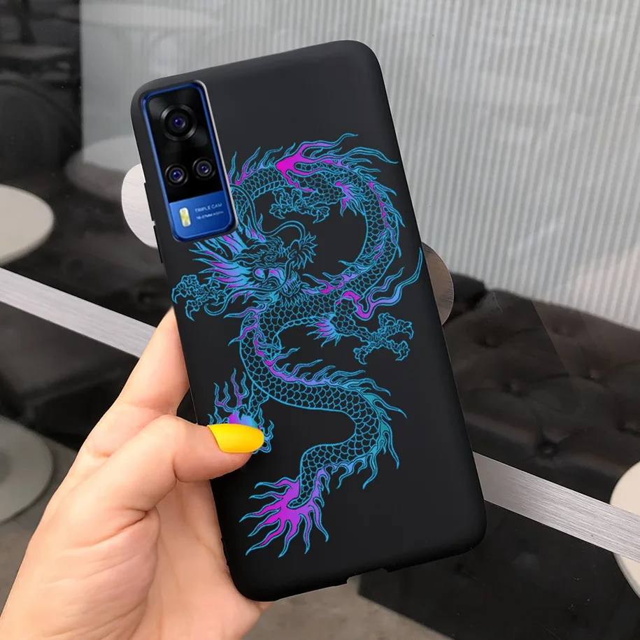 Dla Vivo Y51 Y31 przypadku para miłość serce malowane matowe etui dla VivoY51 2020 V2030 miękkie Funda dla VivoY31 V2036 Y 31 Y 51 zderzak