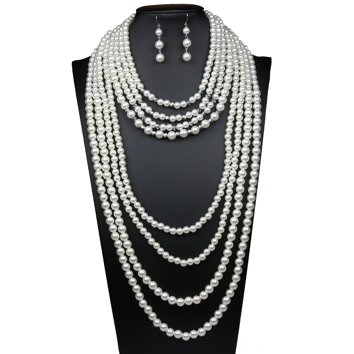 

DIY accessories European and American exaggerated multi-layer pearl necklace earrings set women's long sweater chain atmospheric