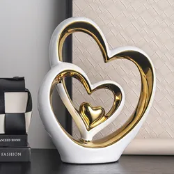 Ceramic Heart Statue Ornament Living Room Entrance Wine Cabinet Desktop Decor for Glass Display Cabinet Valentine Birthday Gifts