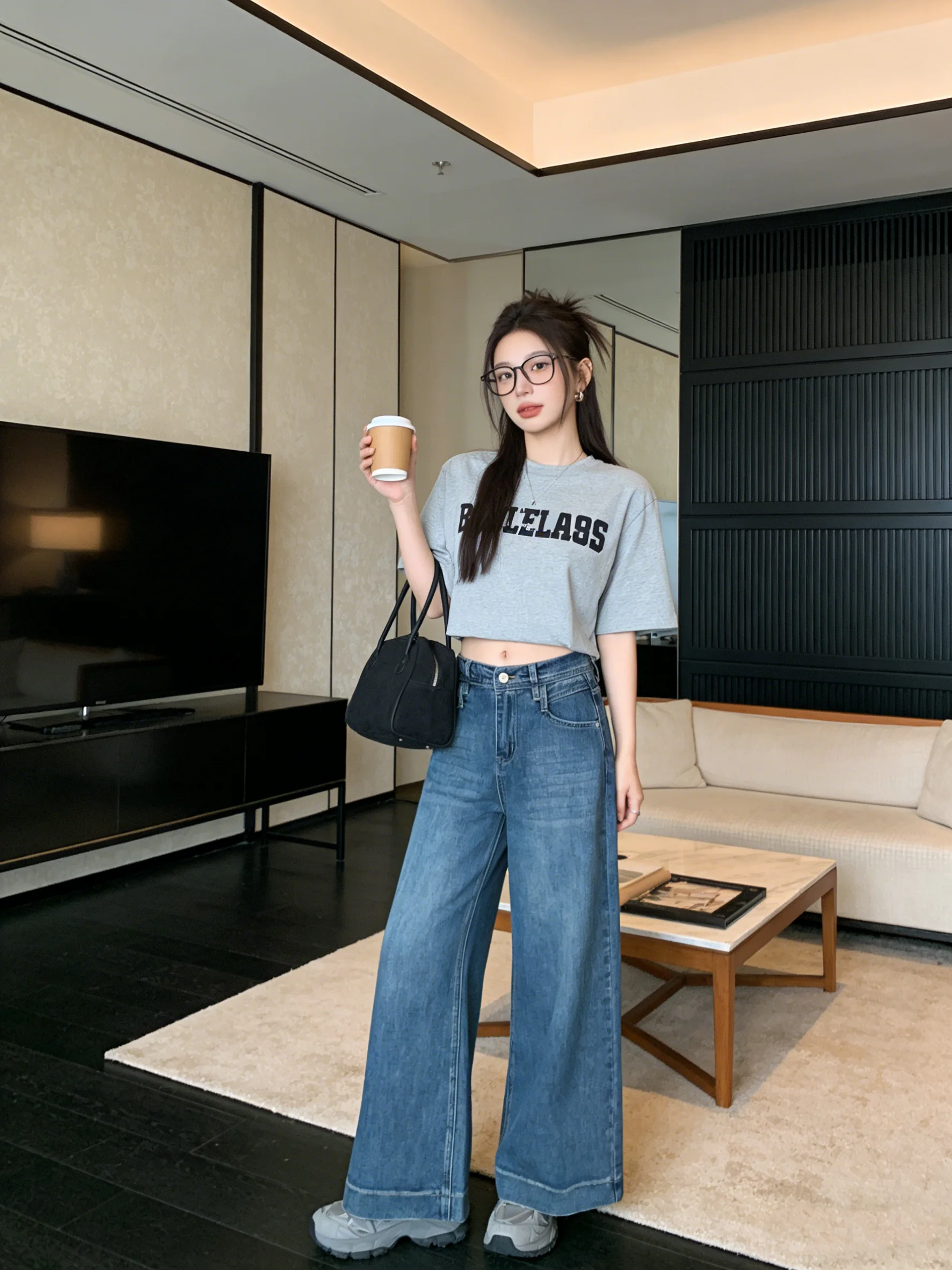 

High Waist Loose Wide Leg Jeans Korean Style Slimming Casual Simple Spring 2026 Women's Fashion Breathable Comfortable Jeans