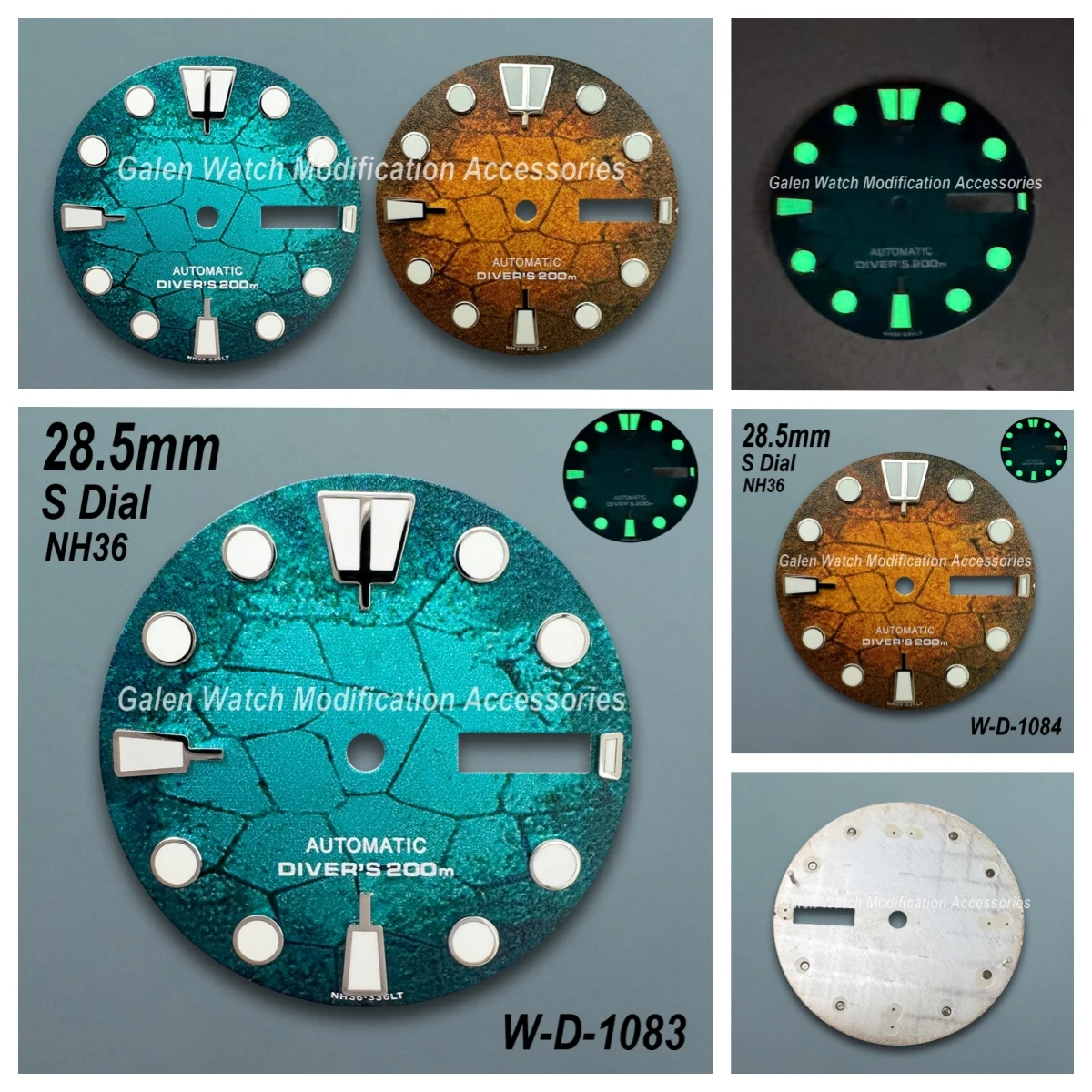 28.5mm S Logo Diving Dial Fit NH35/NH36/4R/7S Movement Green Luminous Tree leaves High Quality Mechanical Watch Modification Acc