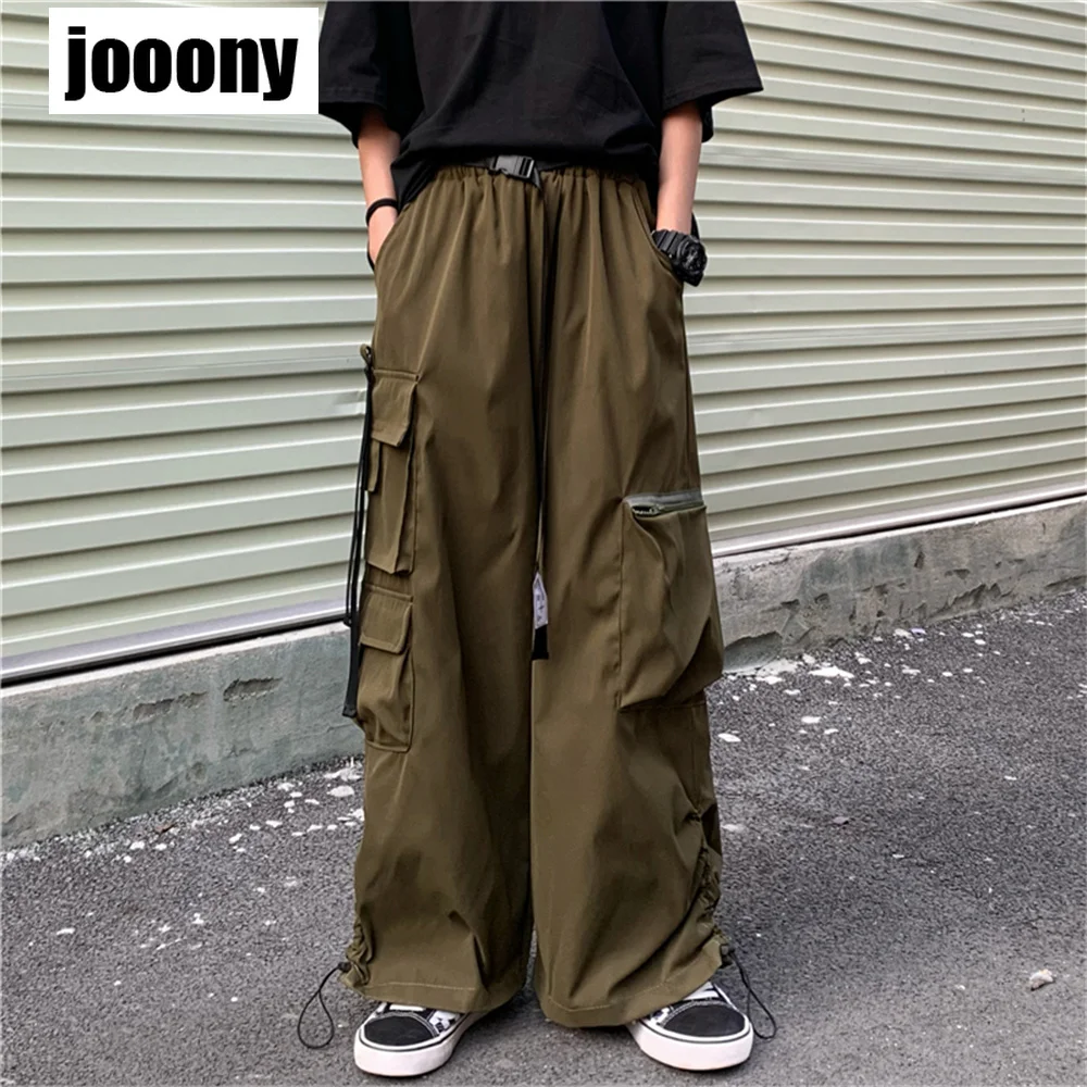 Men's Military Green Overalls Elastic Waist Trousers Men's Straight Loose New Versatile Multi-Pocket Wide-Leg Black Casual Pants