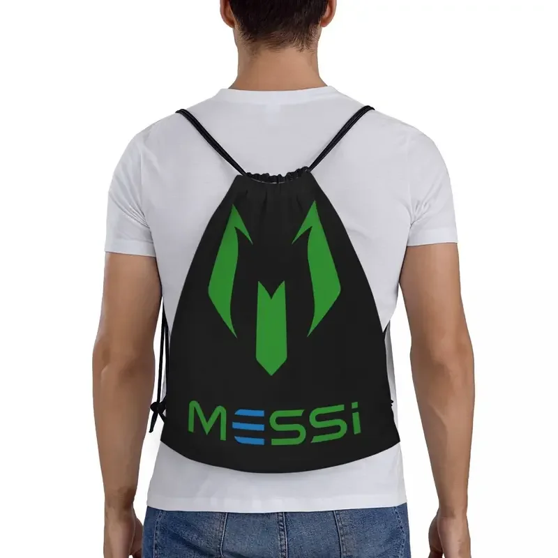 Mochila de Messi verde personalizada para hombre y mujer, bolsas ligeras con cordón para gimnasio, saco deportivo para viajar, 10 unidades