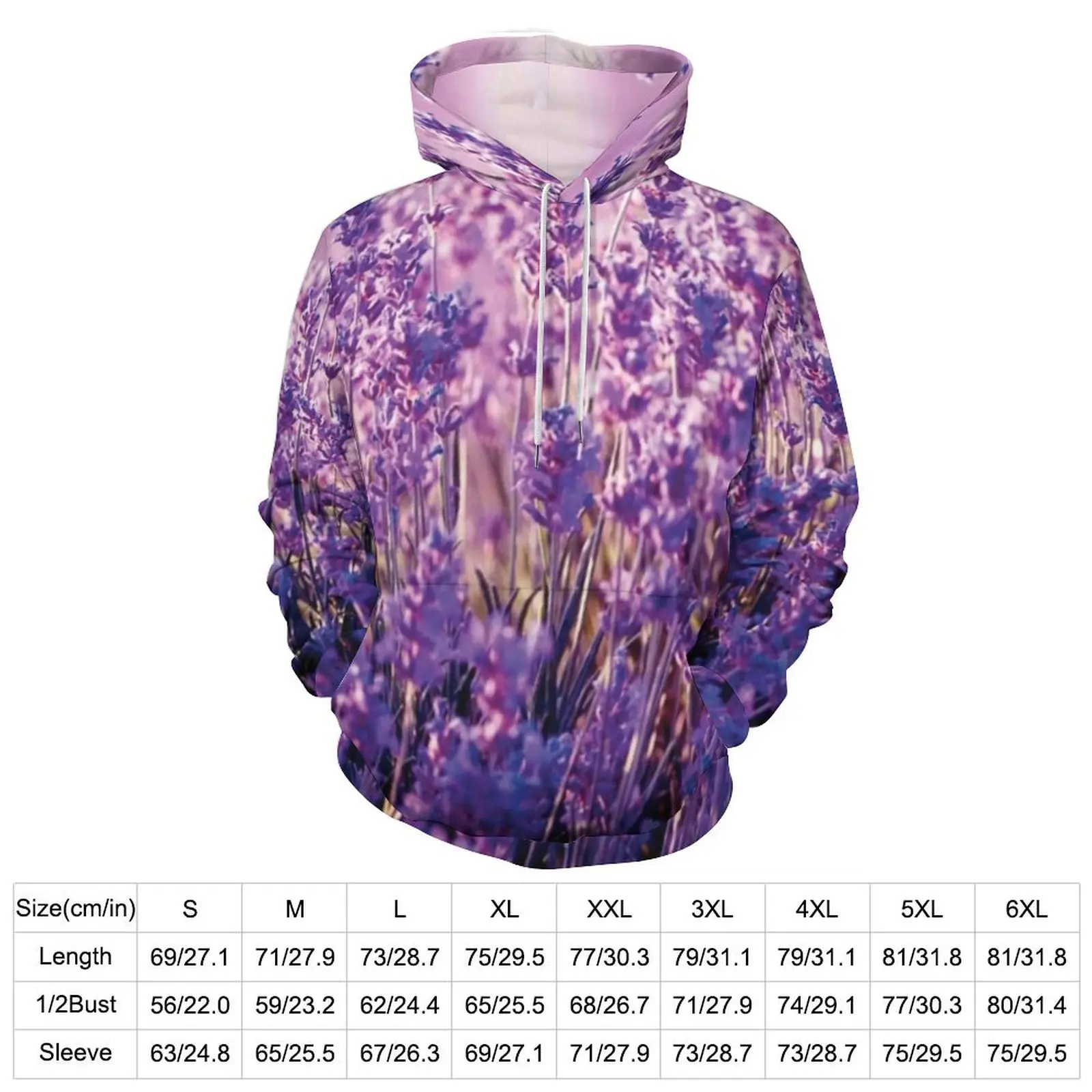 Lavender Hoodies Purple Flowers Print Hip Hop Oversized Hoodie Unisex Long Sleeve Pretty Design Casual Hooded Sweatshirts