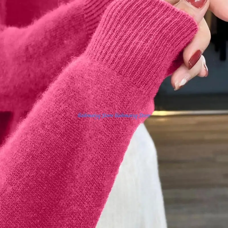 573B Winter Fall Women Long Sleeve Knitted Sweater Casual Loose V Neck Pullover Sweater Jumper Top Casual Loose Sweater