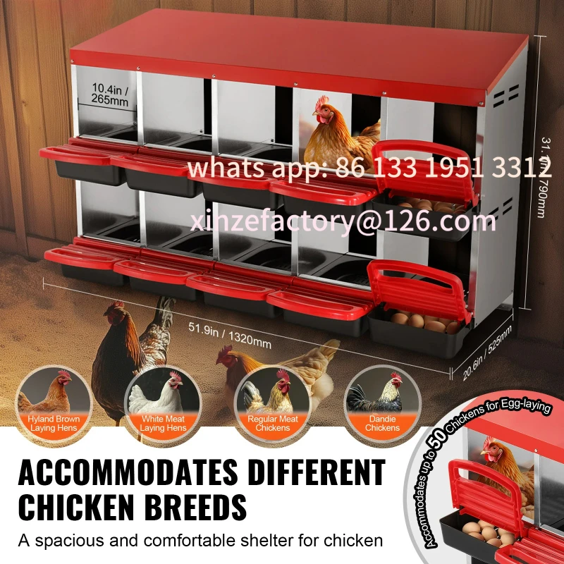 

Customizable Chicken Nest Box 30 to 45 in Stable & Corrosion-Resistant Mental Nesting Boxes with Inclined Nesting Boxes