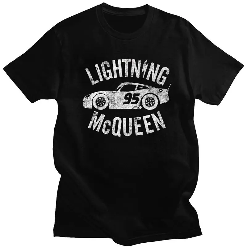 Lightning McQueen Tshirts Men Short Sleeve Summer T Shirt Urban Speed Racing Car T-shirts Fitted 100% Cotton Tees Apparel