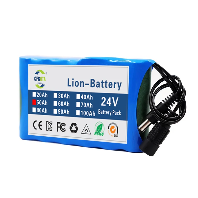 24v 6S1P Battery Pack 50000mah Rechargeable Lithium Ion Battery 50ah Capacity for CCTV Camera Monitor with DC 12.6v 1A Charger