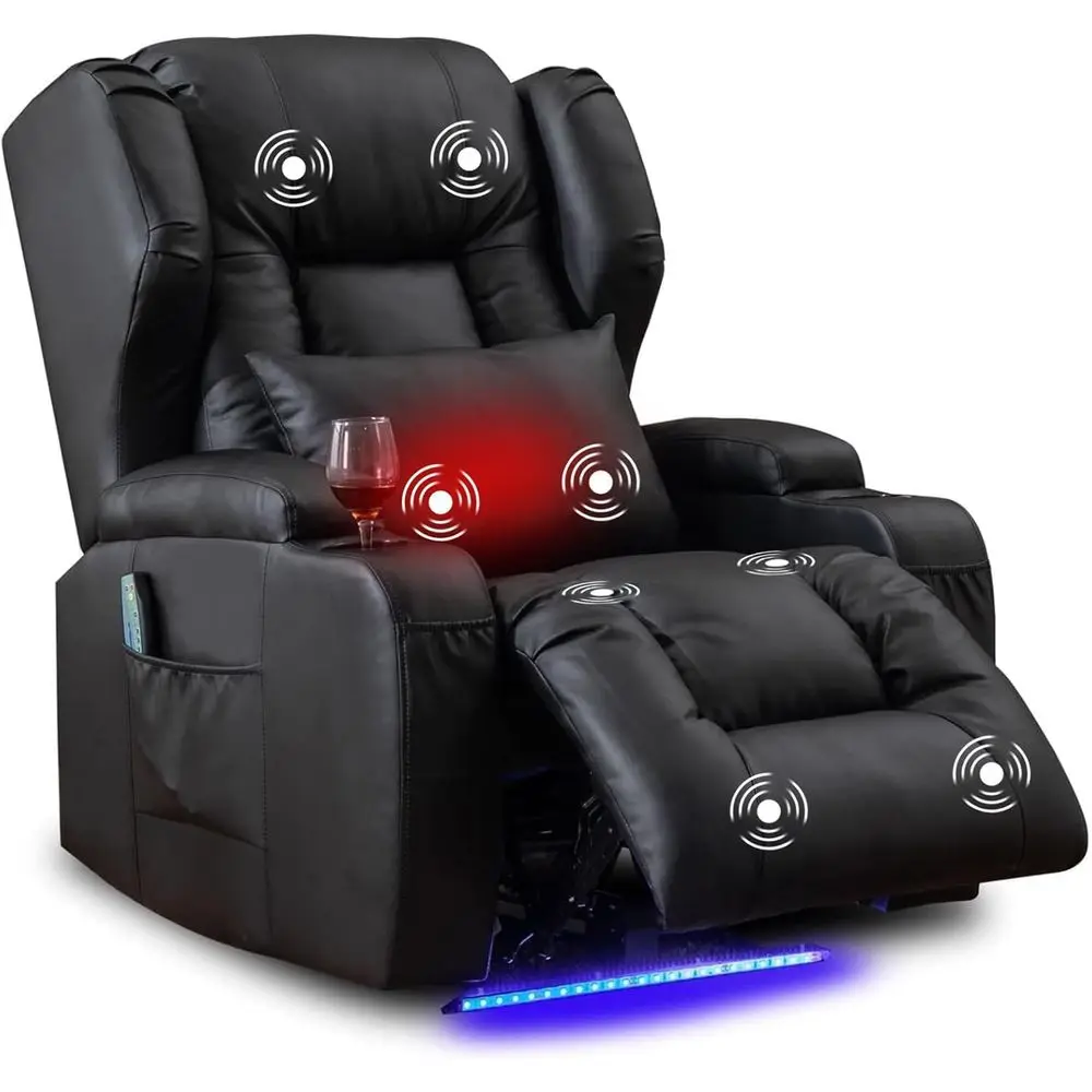

Heated Massage Recliner Chair, Home Theater LED Seating, Electric Gaming Sofa with Sleeper, USB & Cup Holders, Lumbar Support