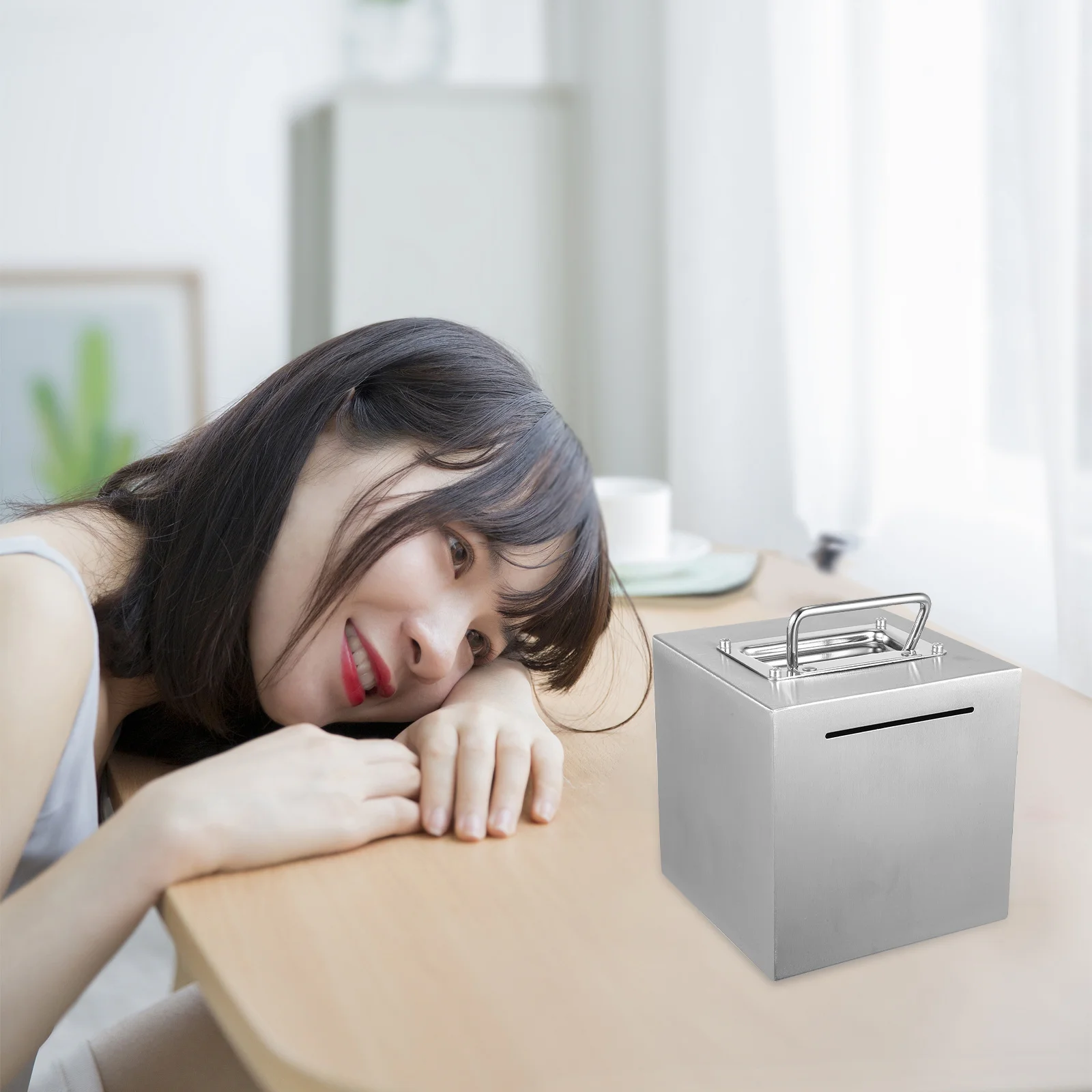 

1pc Stainless Steel For Adults Metal Piggy Bank Money Saving Adults Piggy Bank Box Durable Handle Design Storage Pot