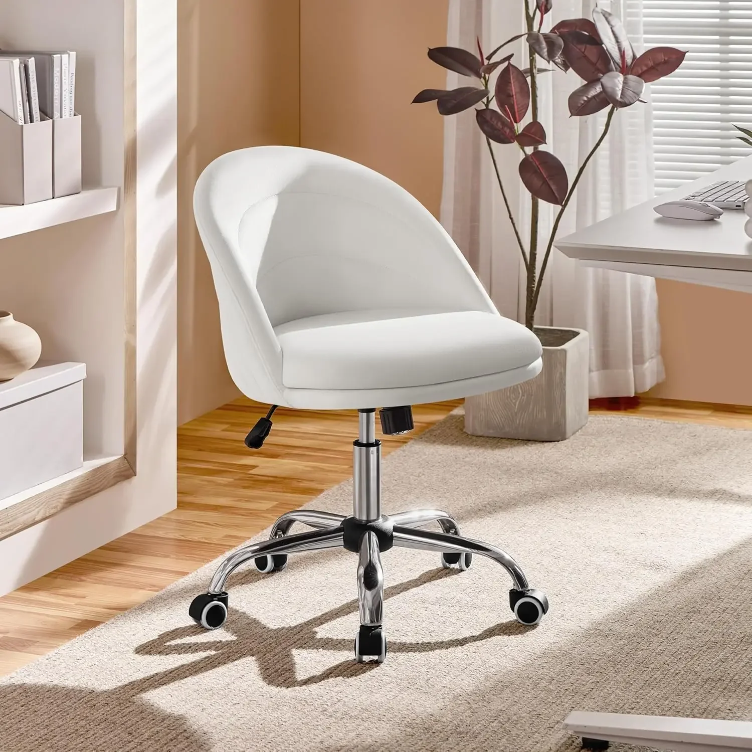 Velvet Cute Desk Chair Armless Office Chair Swivel Vanity Chair with Wheels Adjustable Comfy Desk Soft Rocking Chairte