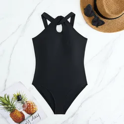 Black Girls One Piece Swimsuit 8-12 Year Kids Swim Suit Teenage Children's Swimwear 2025 High Neck Bathing Suits Beach Bodysuit
