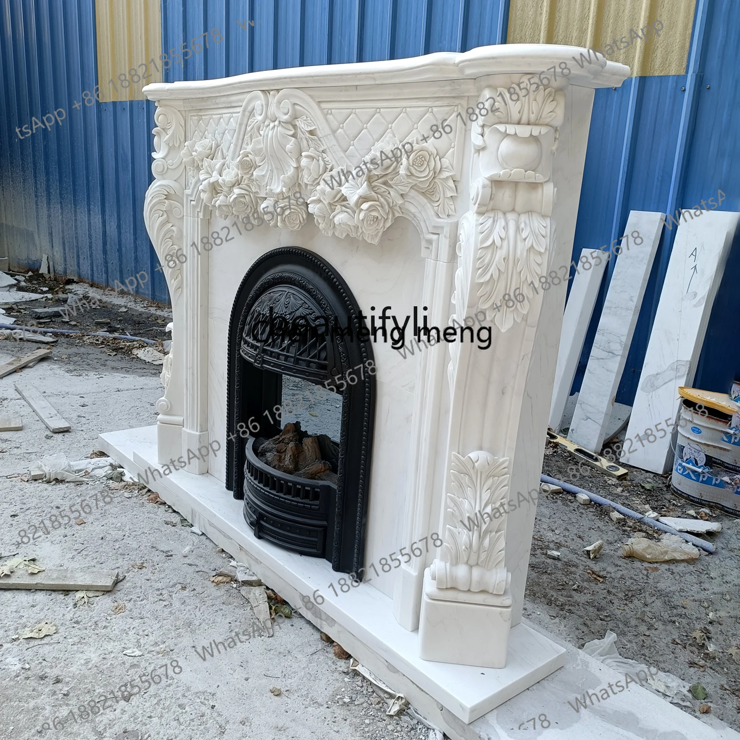 

Y183Natural stone marble fireplace French light luxury carved mantel porch stone carving fireplace