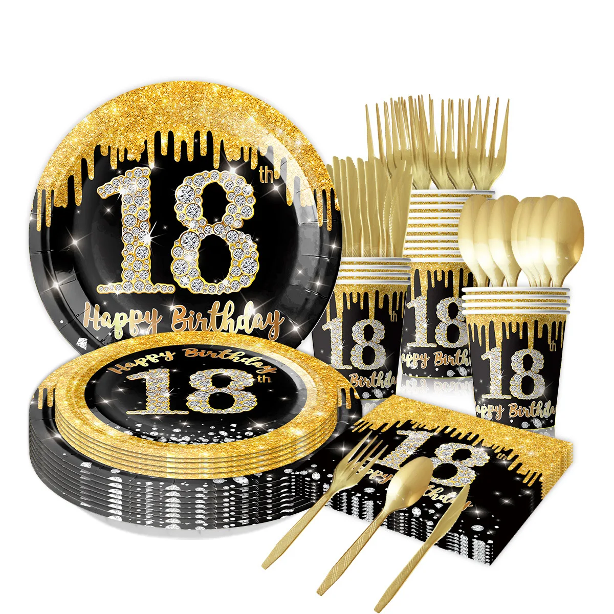 18th Birthday Black Gold Party Decorations Black Gold Balloons Banner Plates Napkins Cups Tablecloth Birthday Party Supplies Boy