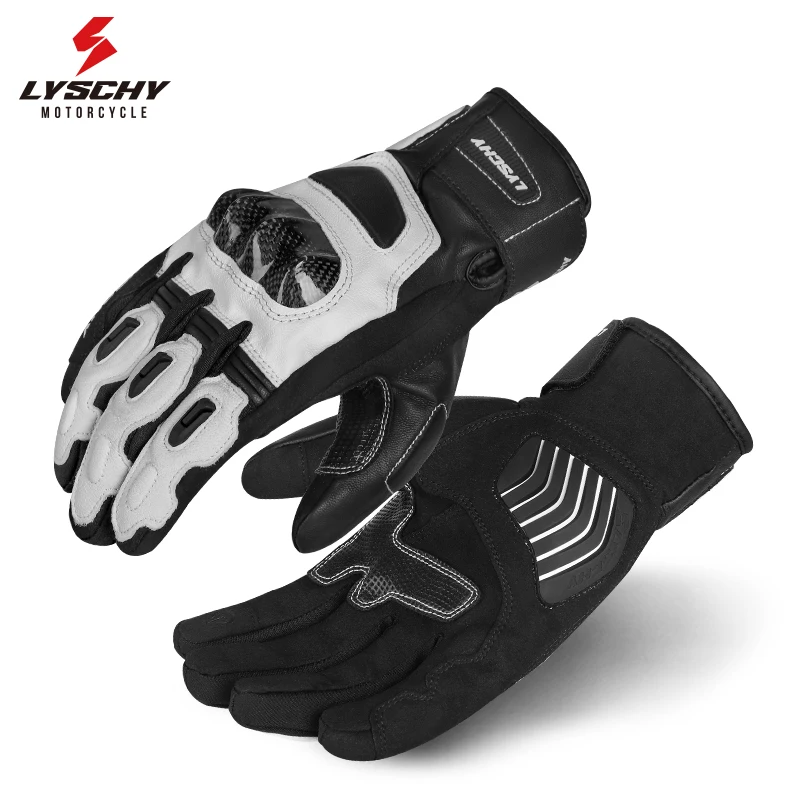 

LYSCHY Winter Men's Motorcycle Riding Carbon Fiber Comfortable Sheepskin Leather Waterproof Warm Touch Screen Motocross Gloves