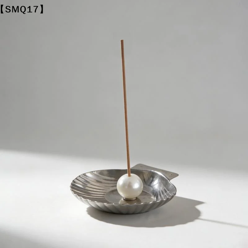 Stainless Steel Seashell-Shaped Incense Holder Faux Pearl Decor Portable Minimalist Mosquito Coil Decorative Incense Rack【SMQ】