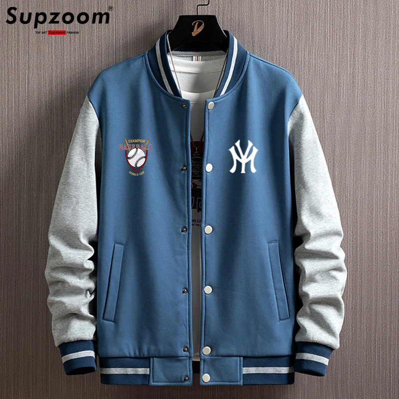 Supzoom nova chegada carta costela manga algodão logotipo da moda único breasted casual bomber jaqueta de beisebol solto casaco cardigan