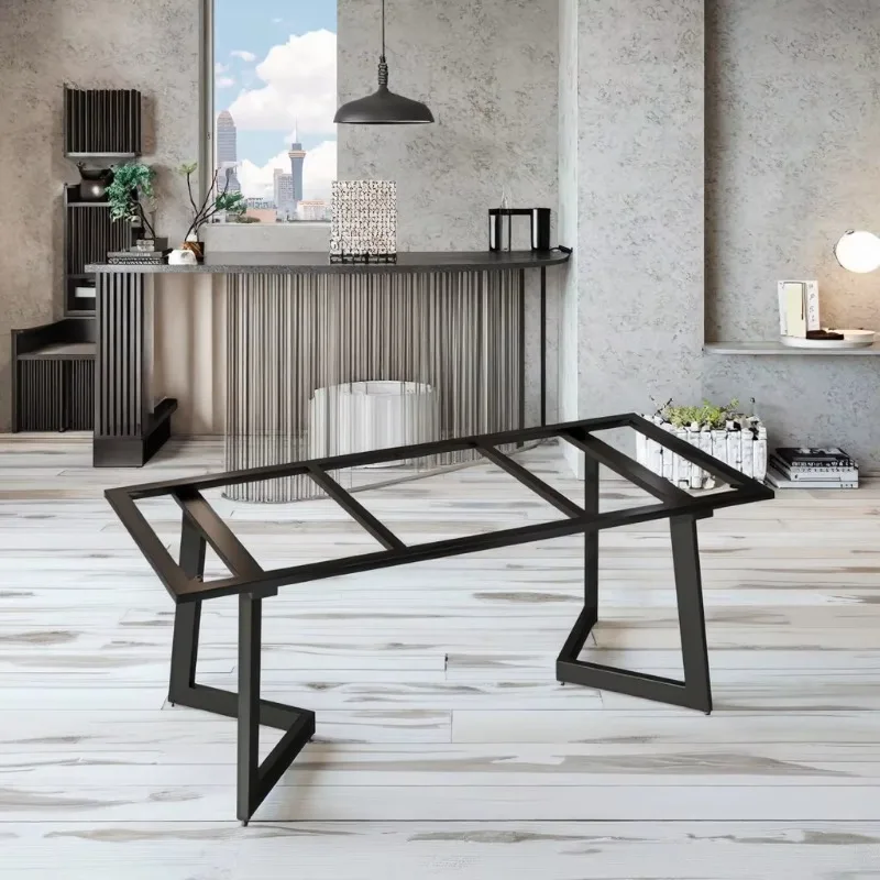 Minimalist Modern Carbon Steel Wood Tea Table Iron Leg Bracket Large Slab Dining Table Frame for Home Office for Living Room
