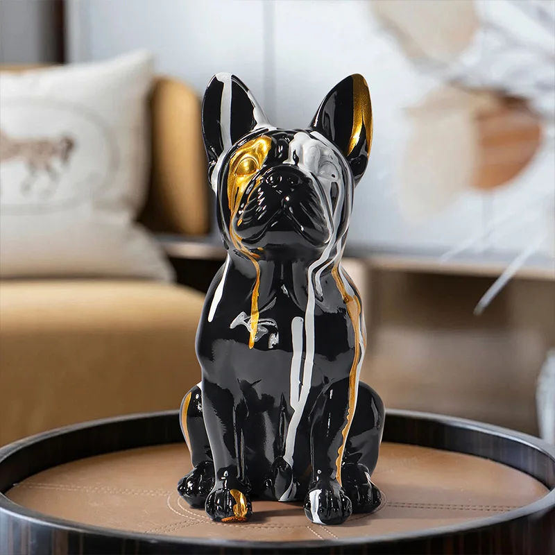 French Bulldog Sculpture Home Decor Modern Collectible Doll Art Dog Statue Bulldog Doll Resin Crafts Living Room Tabletop Decor