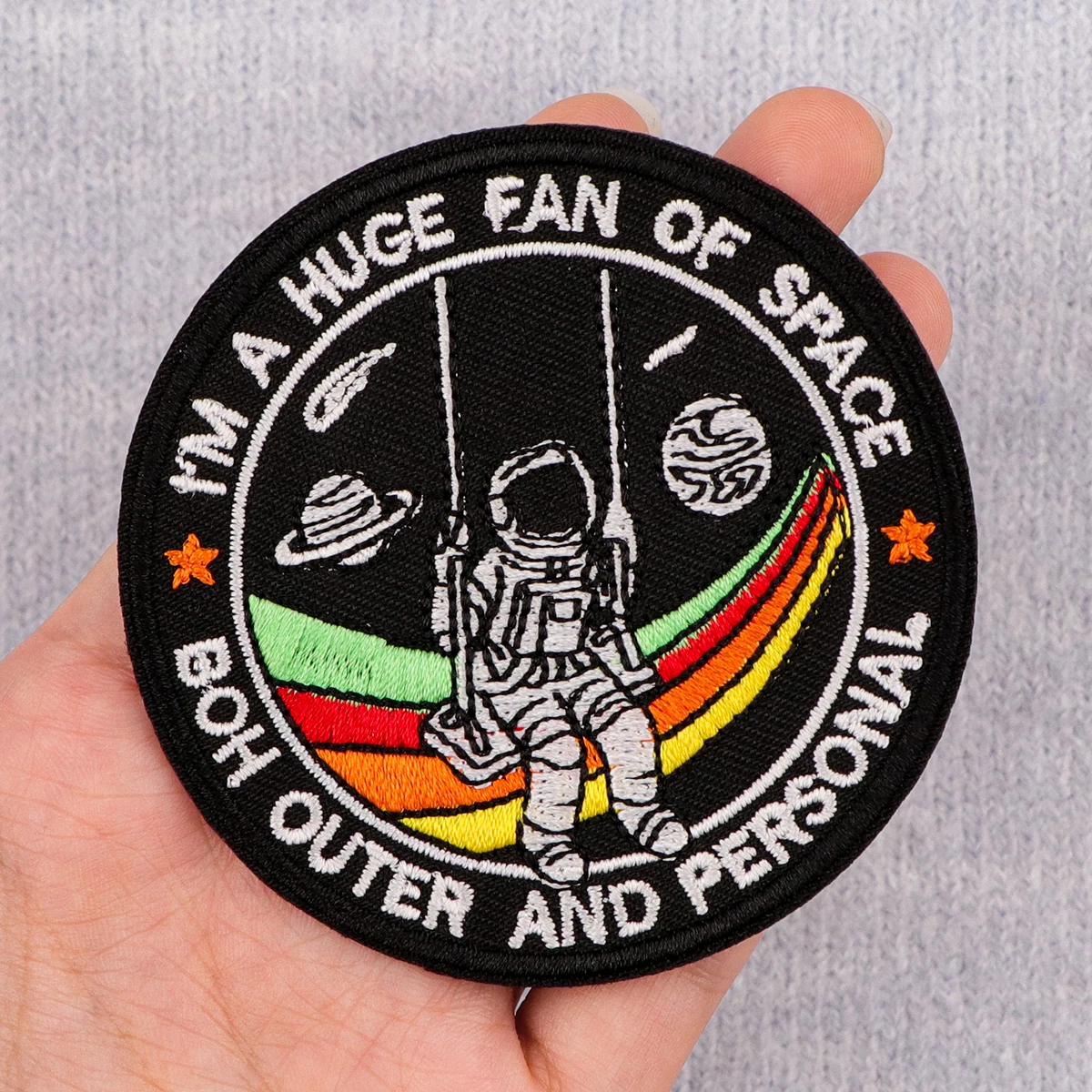 I'M A HUGE FAN OF SPACE Embroidery Patch Astronaut Iron On Patches for Clothing Thermoadhesive Patches On Clothes Badge DIY Sew