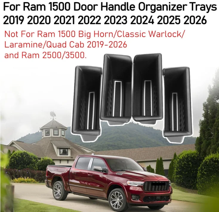 for Ram 1500 Door Side Organizer Tray 2026 2020 2025 2022 2023 2024 2021 2019, for Ram 1500 Door Pocket Insert 4Pcs not fit 2500