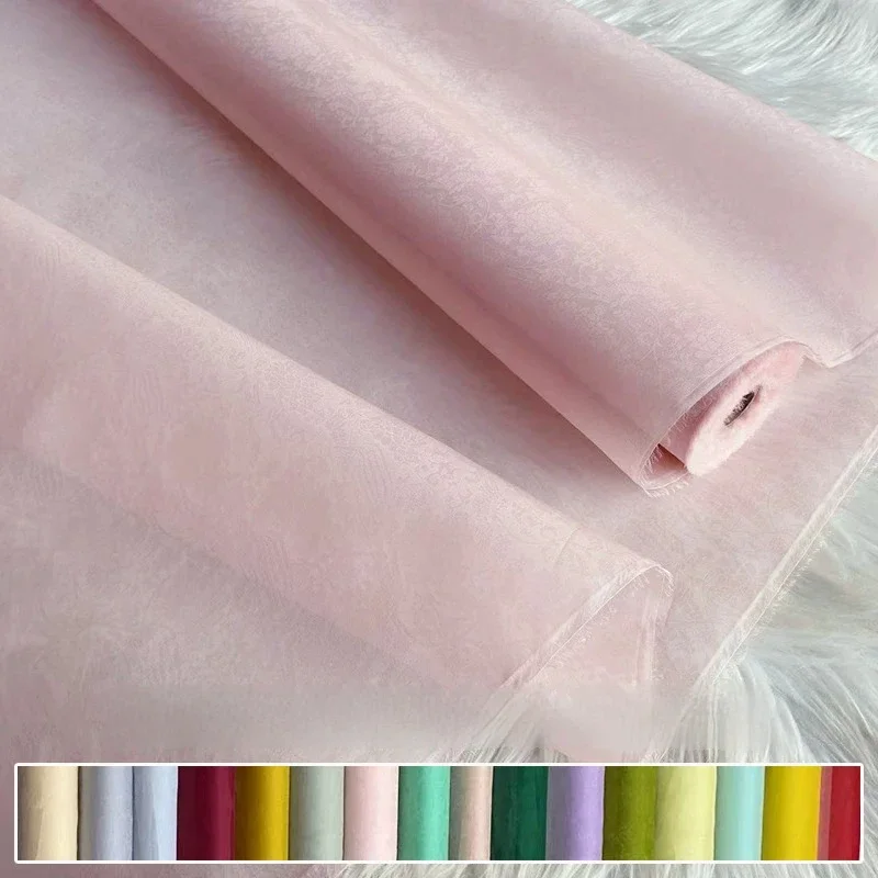 12 Momme Silk Jacquard Organza Satin Fabric Semi Sheer Crisp Structured Breathable for Dress Shirt Gown Cloak