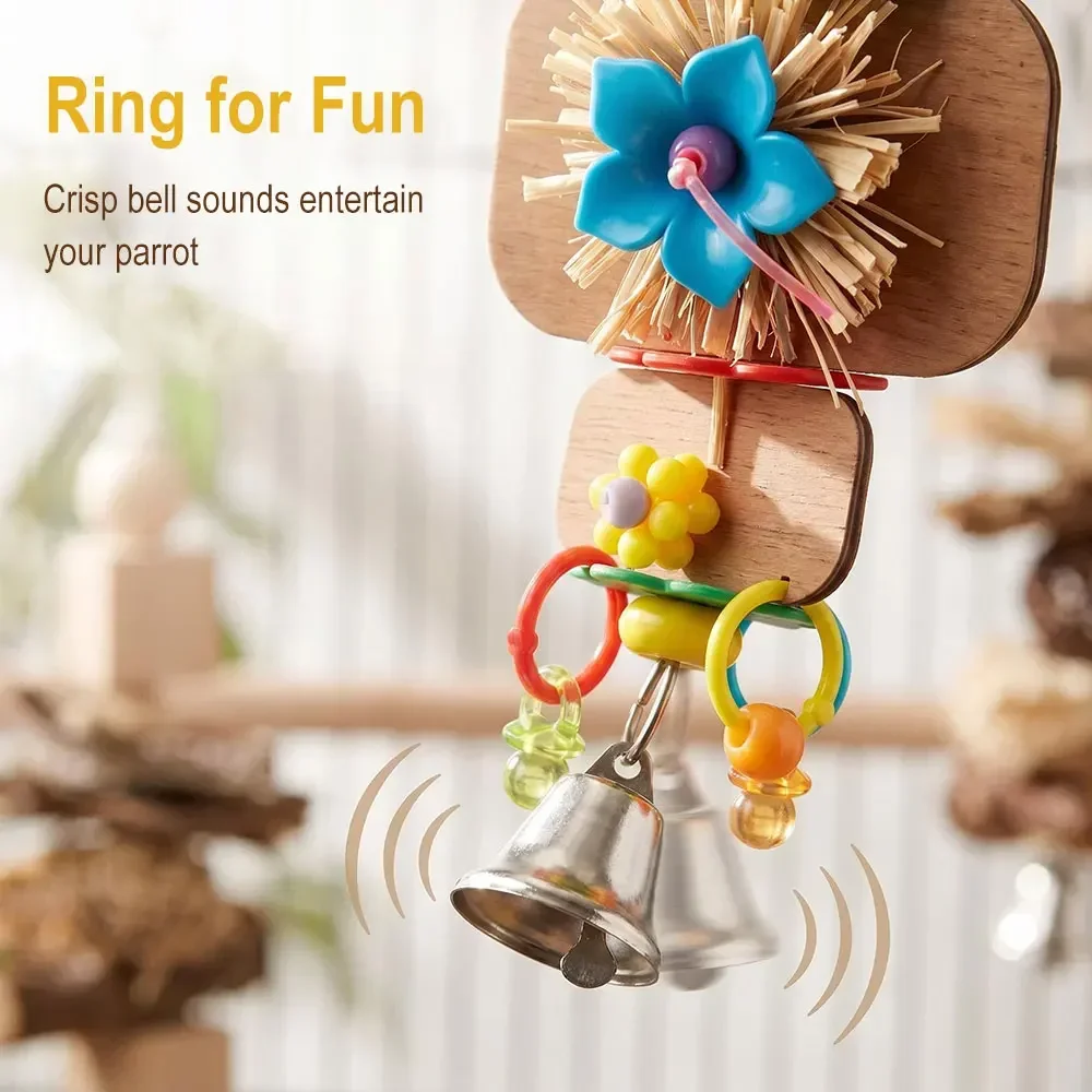 Parakeet Chew Toy with Bell Hanging Bird Cage Ornament Natural Materials Beak Grinding Toy for Cockatiel Lovebird Budgie