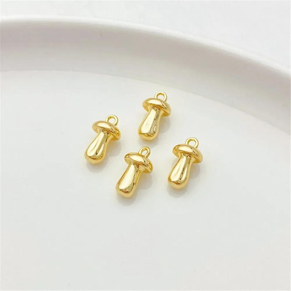 Colgante con dije de setas chapado en oro de 14 quilates, suministros de joyería DIY, cuentas para collar, pulsera, accesorios artesanales