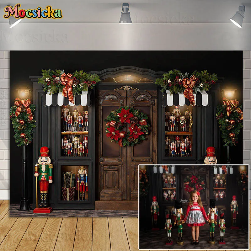 

Christmas Photography Background Rustic Wood Winter Toy Store Wreath Street Holiday Party Kids Portrait Backdrops Photo Studio