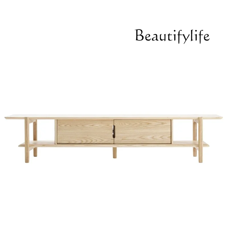 

Ash wood wabi sandy wind living room solid wood rock panel TV cabinet small apartment side cabinet living room home