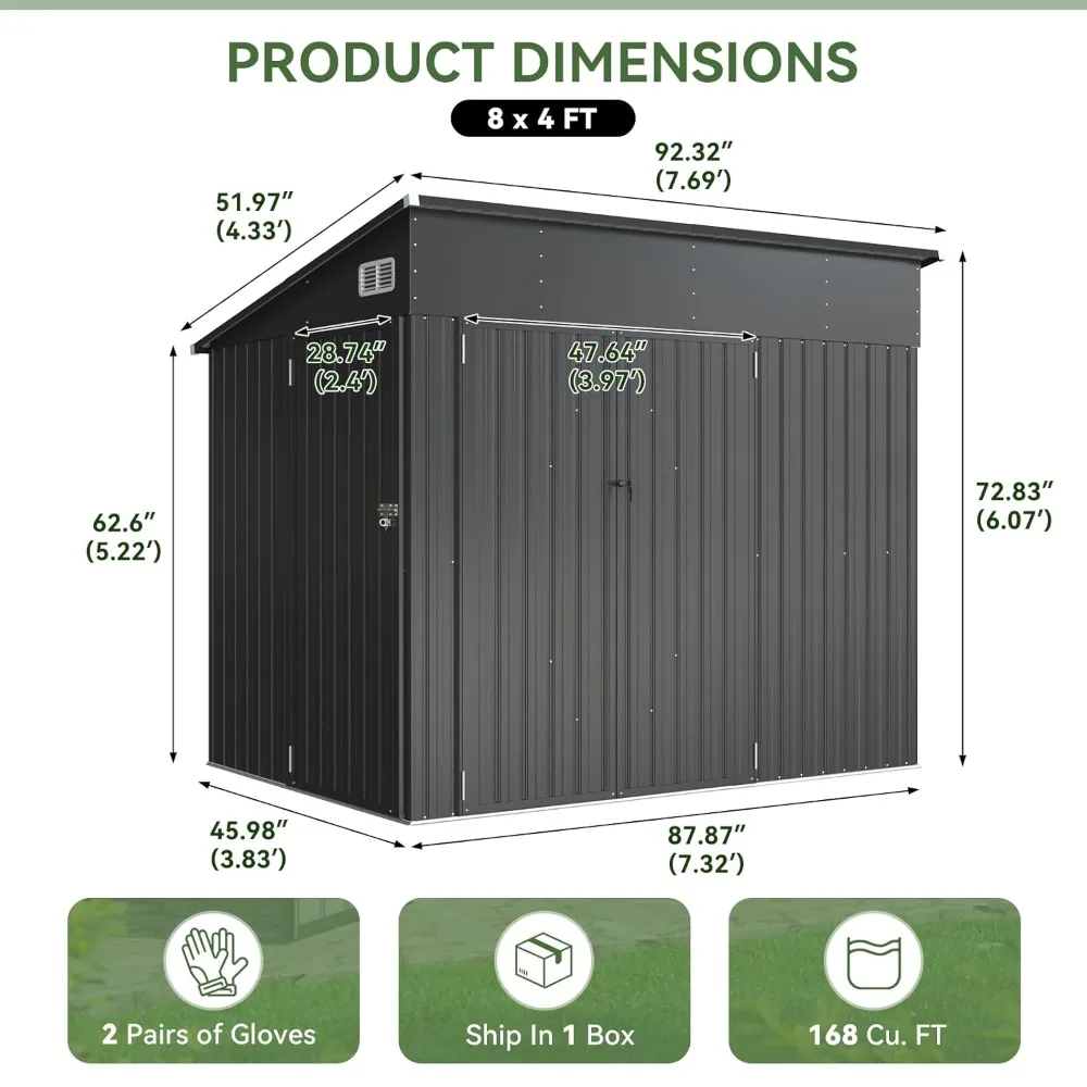7.5x4ft Triple Door Metal Outdoor Storage Shed Lockable Sloping Roof Tool Bike Garden Backyard 75sqft, Custom