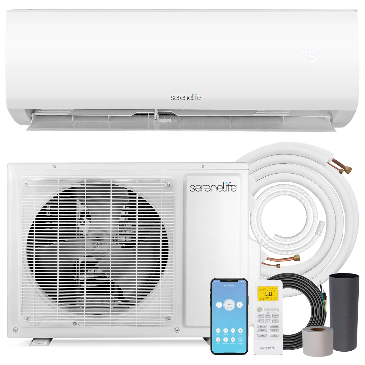 18,000 BTU Mini Split AC & Heating System, 230V Indoor & Outdoor Wall-Mounted Units with WiFi, Installation Kit, Custom