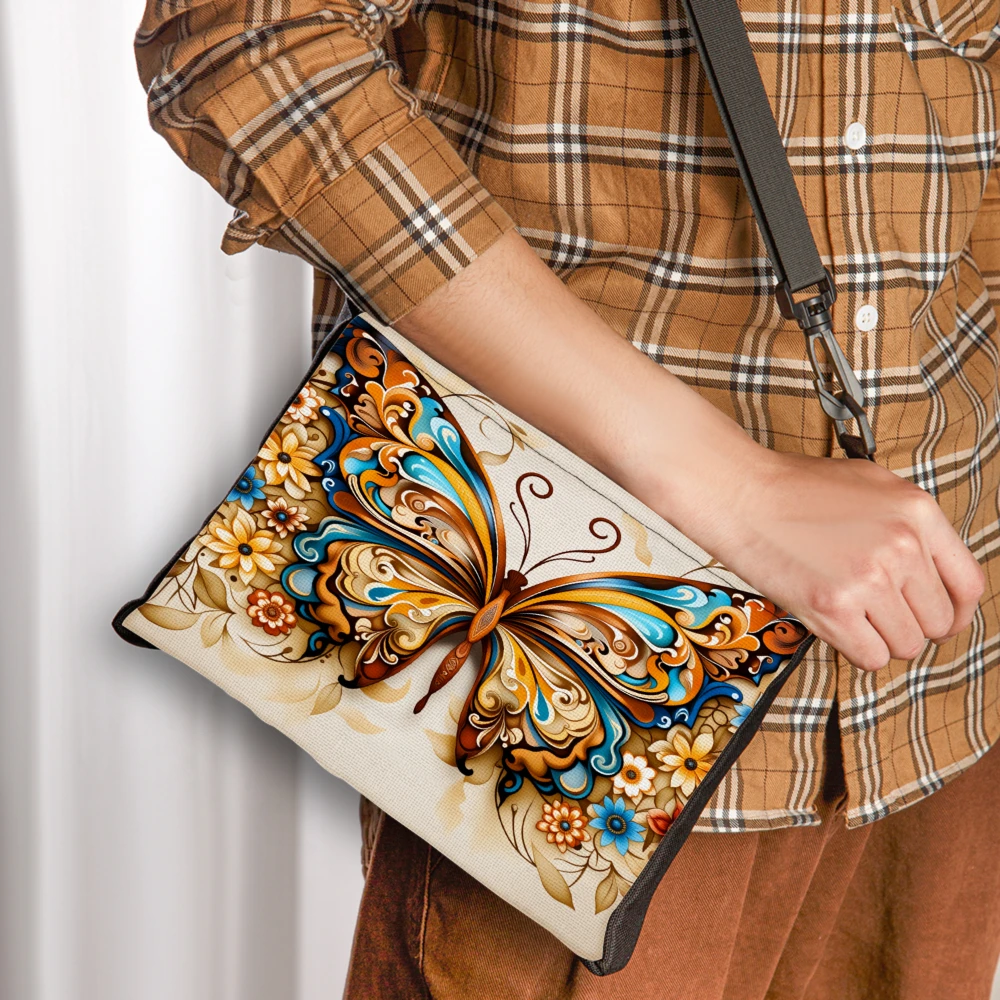 1pc Fashion Crossbody Bag Beige Butterfly Floral Print Shoulder Bags For Women Casual Travel Shopping Daily Use Elegant Design W
