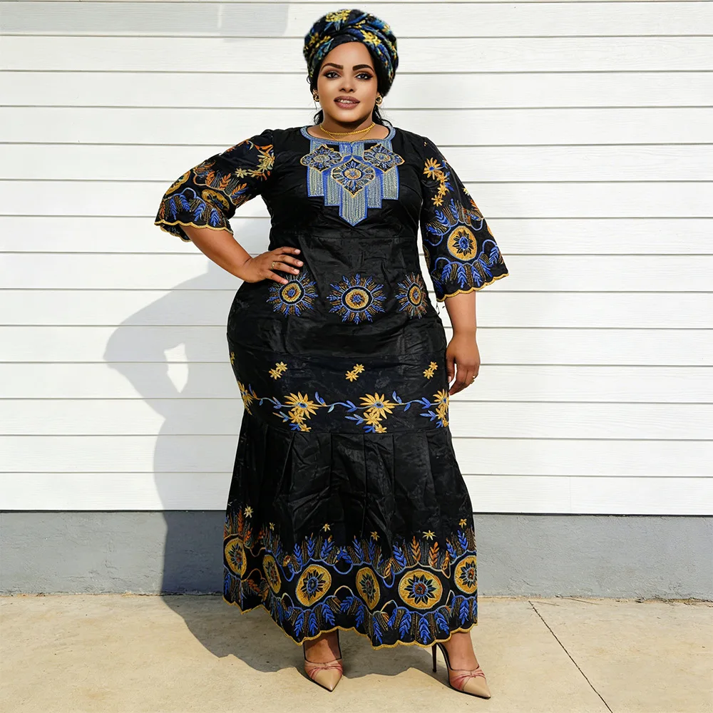 

Abayas African Dresses for Women Dashiki Ankara Traditional Africa Clothing Embroidery Bazin Gown Robe Muslim Kaftan Maxi Dress