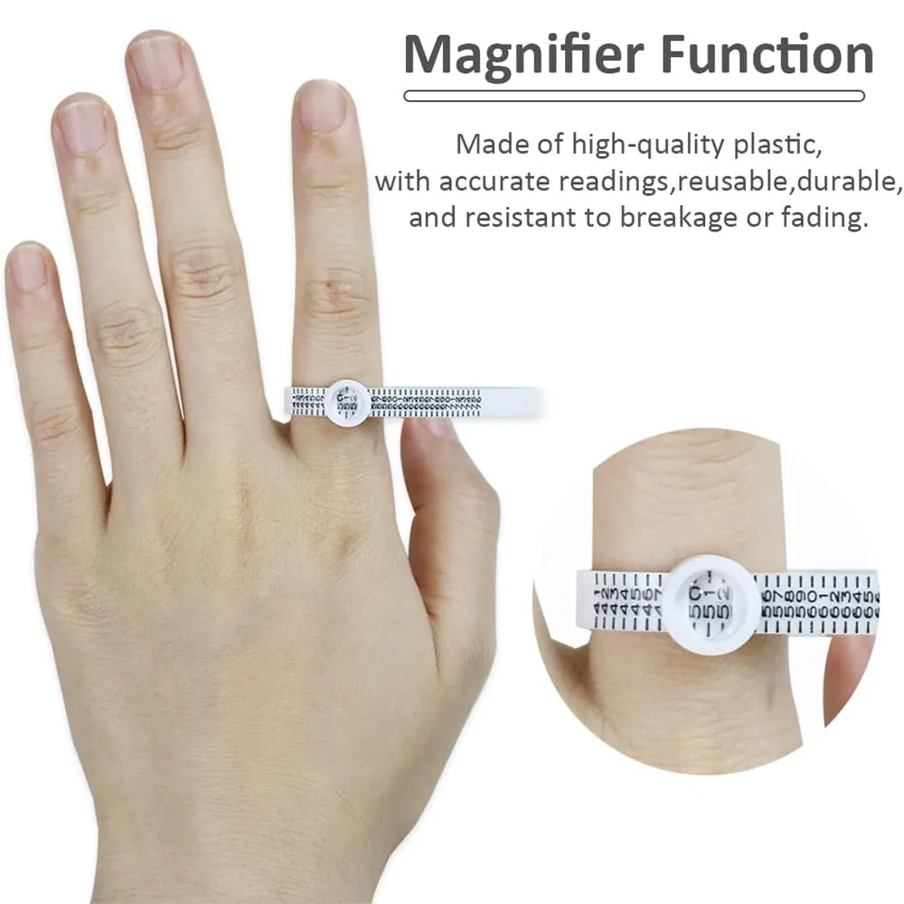 Cinta métrica de anillo [paquete de 2], cinta métrica de calibre de anillo, herramienta de medición de tamaño de anillo para medición de detección de tamaño de anillo, plástico