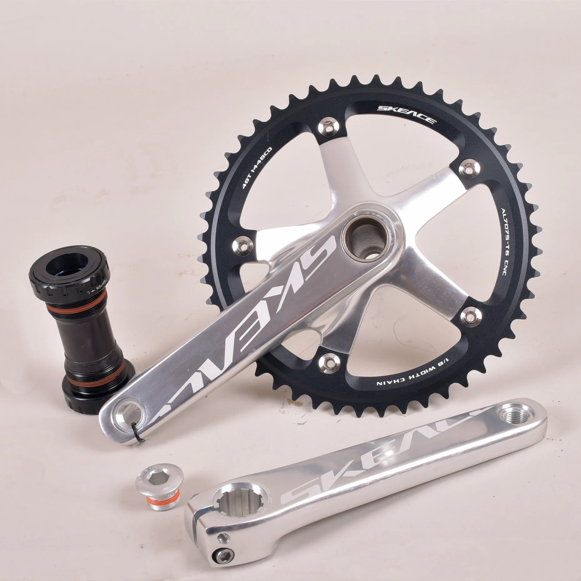 SKEACE Hollowtech Crankset, Fixie Crank, Single Speed Fixed Gear Bike Parts, Track Racing Bicycle Chainring, 48T, 165mm, 144BCD