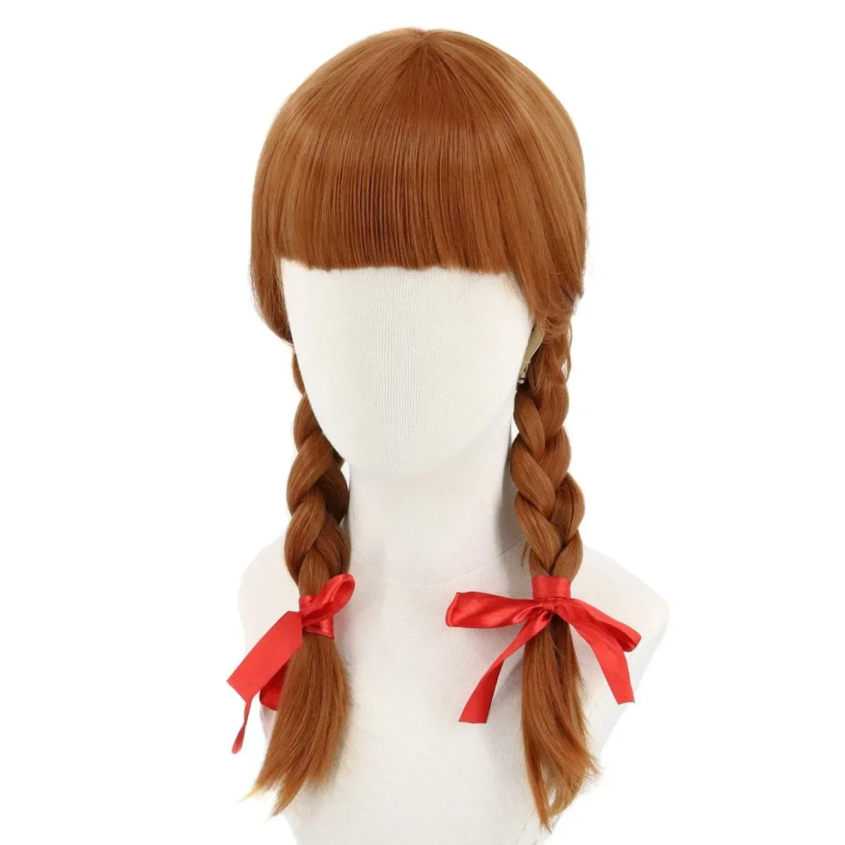 Peluca larga con trenzas marrones para mujer o niña, peluca para disfraz de Halloween, peluca de cosplay Annabelle