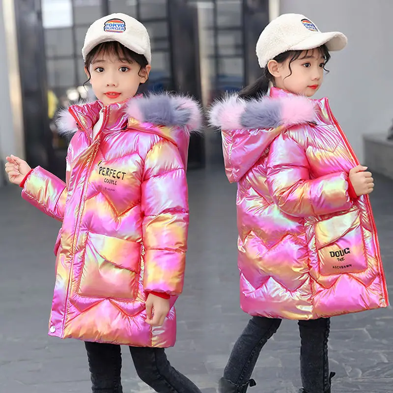 2024 Winter Down Jacket for Girls Coat Waterproof Shiny Hooded Children Outerwear Clothing 3-13 Year Teenage Kids Parka Snowsuit