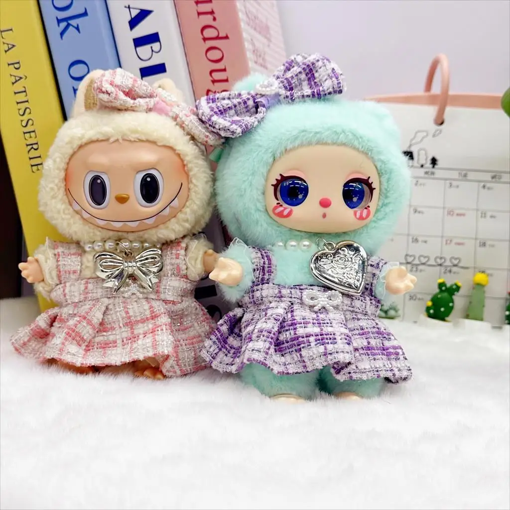 Mini Plush Doll'S Clothes Outfit Accessories For Labubu for Liila LUCKY CAT Idol Plaid skirt necklace Clothing Gift