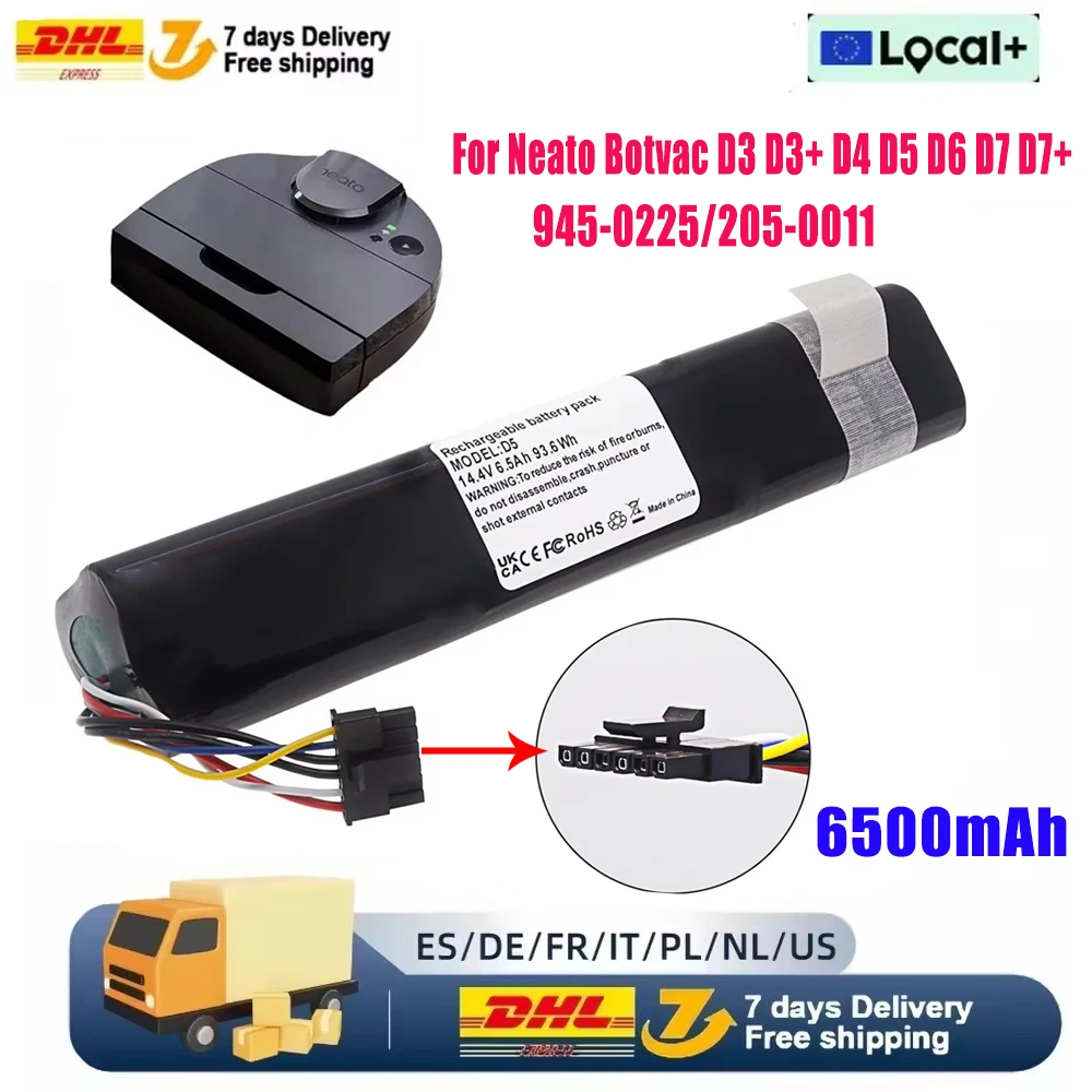 Batteria di ricambio per aspirapolvere robot Neato Botvac Connected, modelli D3, D3+, D4, D5, D5+, D6, D7. Codice prodotto: 945-0225/205-0011.