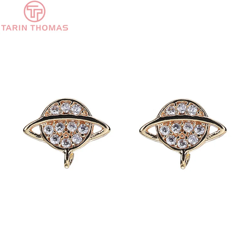 (2220)4PCS 9.3*7.5mm 24K Gold Color Brass with Zircon surround Planet Stud Earrings High Quality Diy Jewelry Findings Accessorie