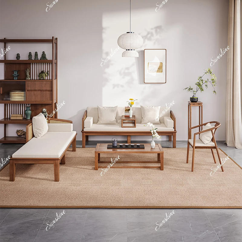 

New Chinese solid wood rattan chaise longue zen sofa bed