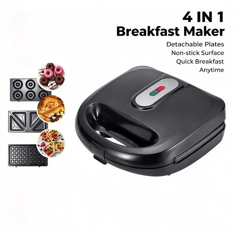 3 in 1 Electric Waffle Maker, Non-stick Removable Plates Sandwich Grill, 750W Breakfast Machine for Pancake, Steak