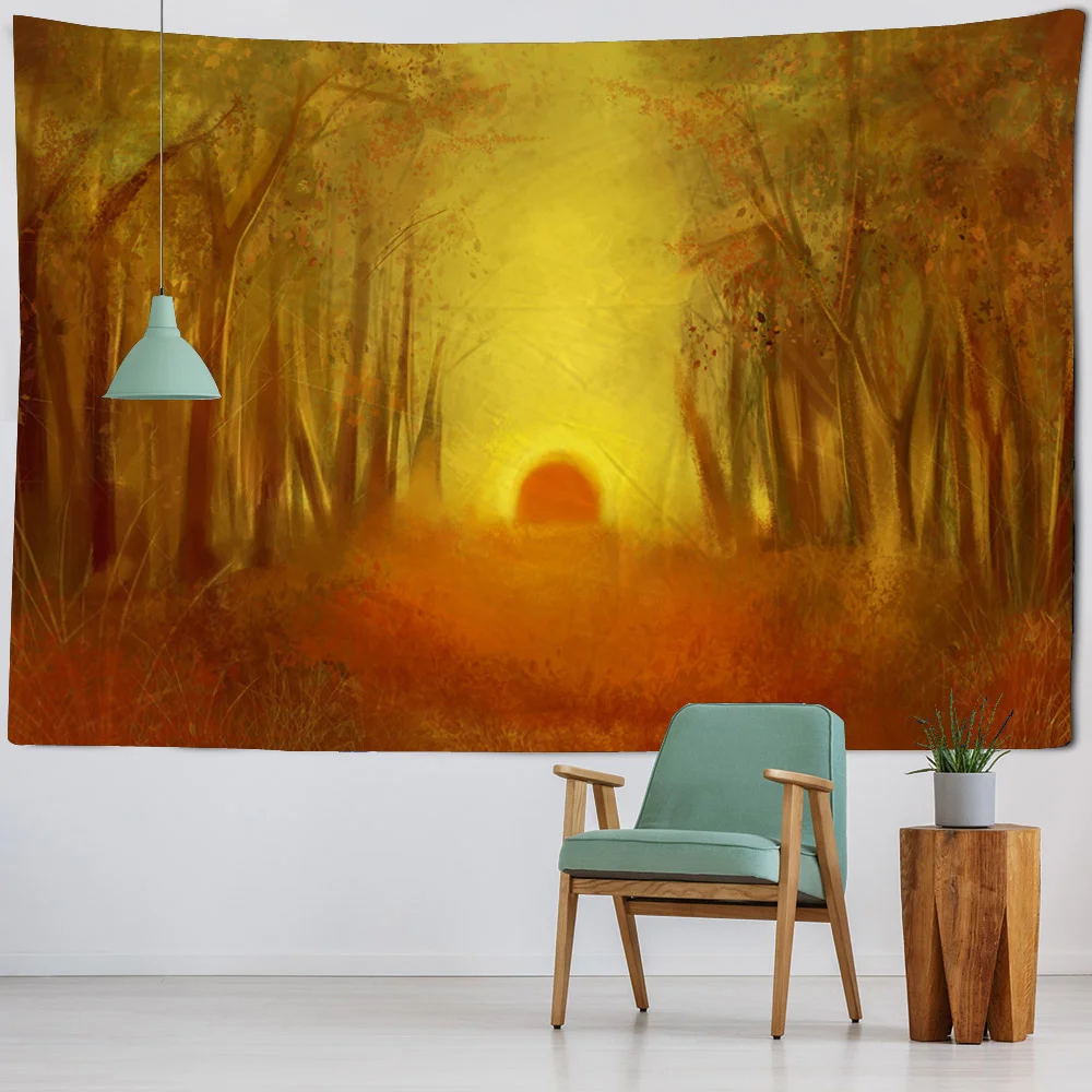 Ocean Sunrise Tapestry Retro Oil Painting Wall Hanging Rainbow Aesthetics Room Decoration Home Wall Art Decoration Blanket